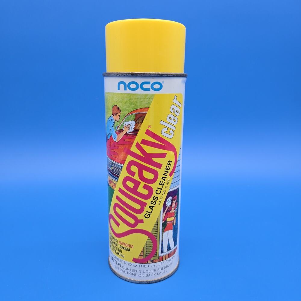 Vintage Noco Squeaky Clear Litho Aerosol Can Glass Cleaner Yellow Cap 22 Oz